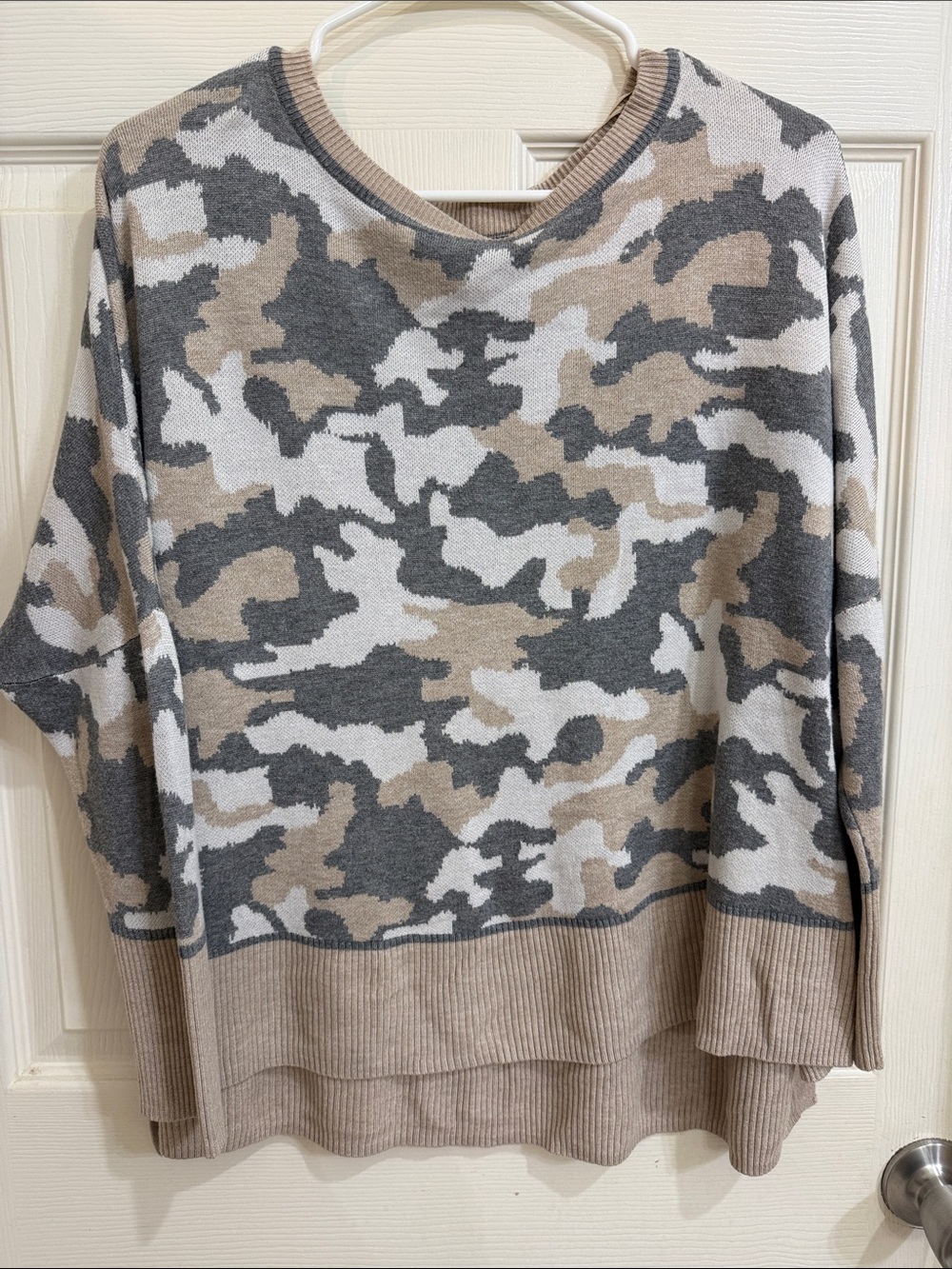 Neutral Camo Crewneck Sweater in Gray & Taupe